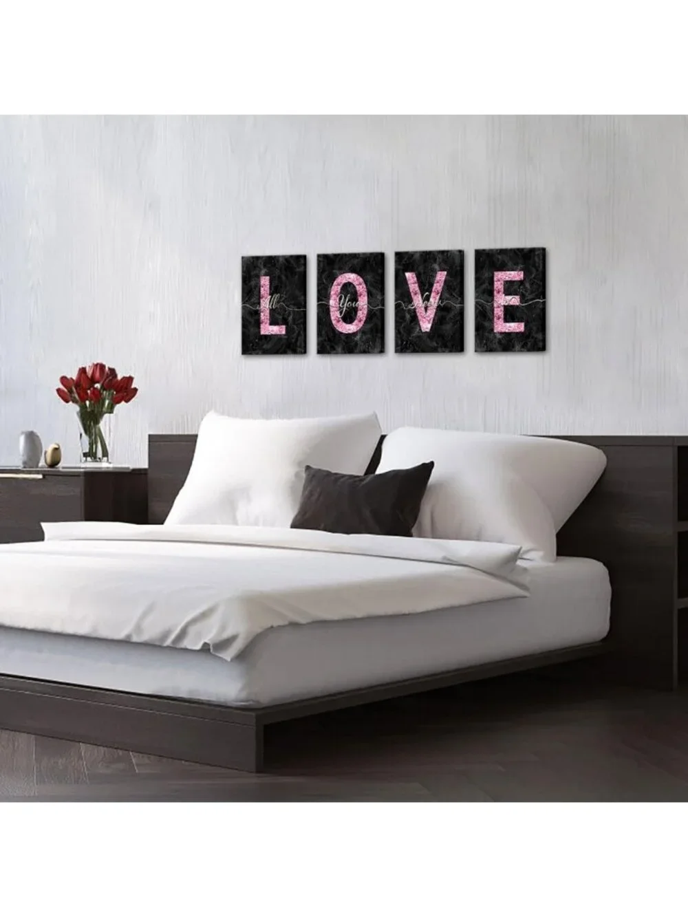 Glam Pink Canvas Wall Art - Love Quotes Decor for Girls' Bedroom & Bathroom